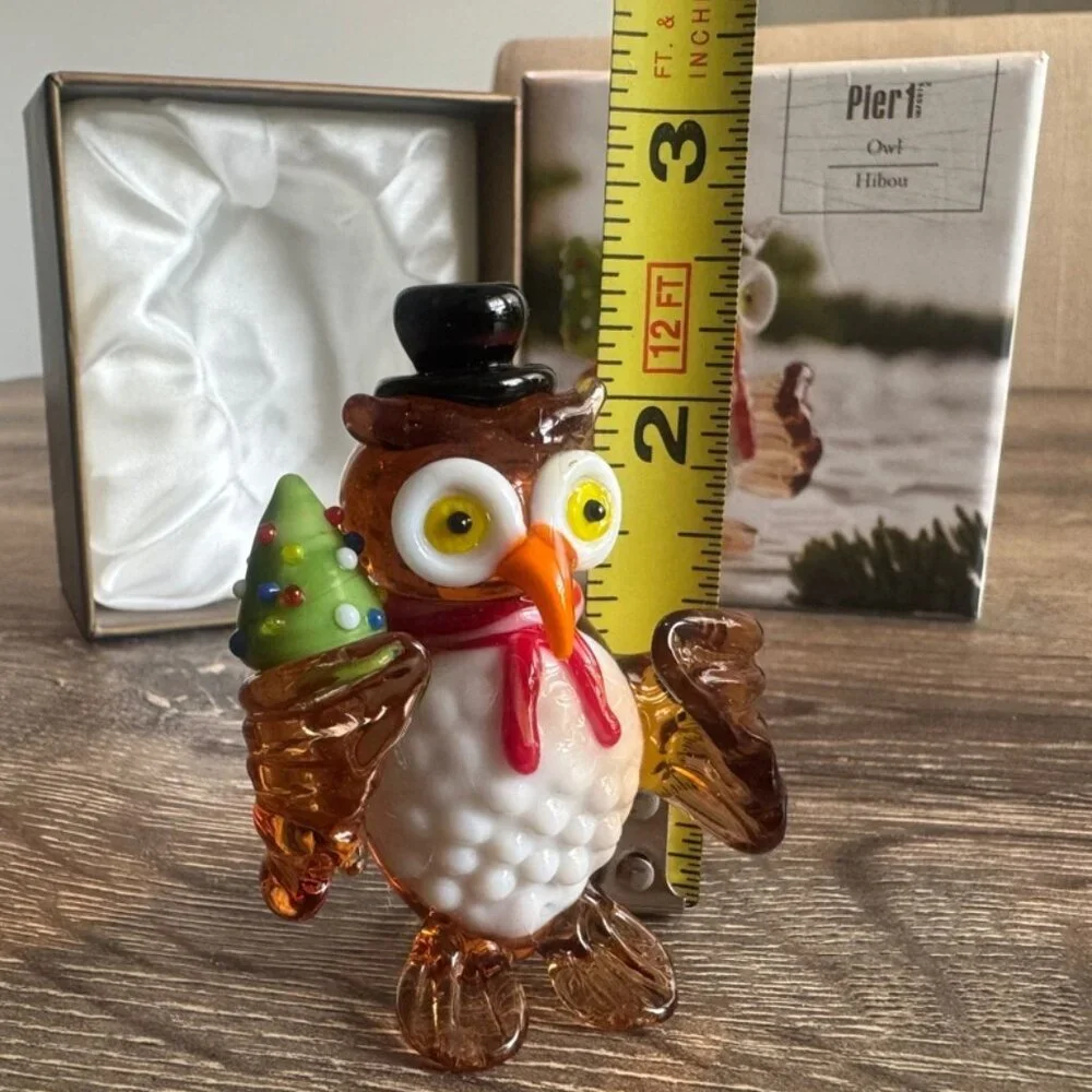 Pier 1 Hand Blown Glass Christmas Owl Figurine